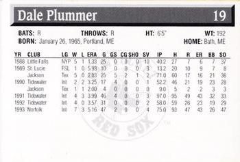 1995 Pawtucket Red Sox #19 Dale Plummer Back