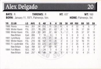 1995 Pawtucket Red Sox #20 Alex Delgado Back