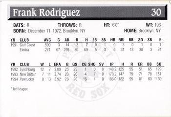 1995 Pawtucket Red Sox #30 Frank Rodriguez Back