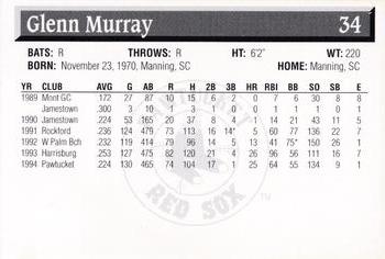 1995 Pawtucket Red Sox #34 Glenn Murray Back