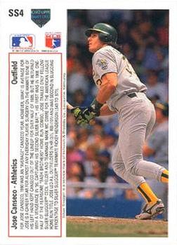 1991 Upper Deck - Silver Sluggers #SS4 Jose Canseco Back