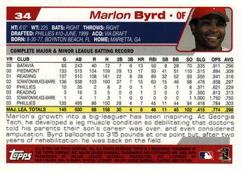 2004 Topps Opening Day #34 Marlon Byrd Back