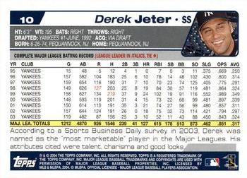2004 Topps Opening Day #10 Derek Jeter Back