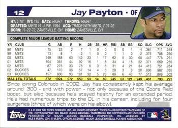 2004 Topps Opening Day #12 Jay Payton Back