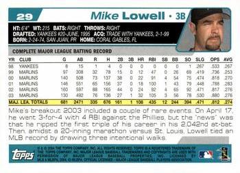 2004 Topps Opening Day #29 Mike Lowell Back