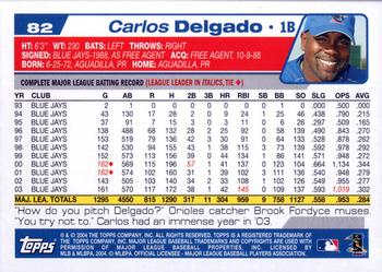 2004 Topps Opening Day #82 Carlos Delgado Back