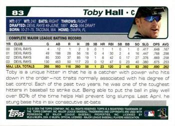 2004 Topps Opening Day #83 Toby Hall Back