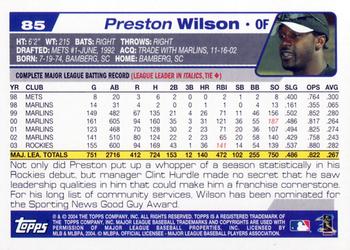 2004 Topps Opening Day #85 Preston Wilson Back