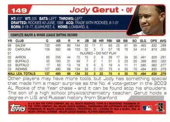 2004 Topps Opening Day #149 Jody Gerut Back