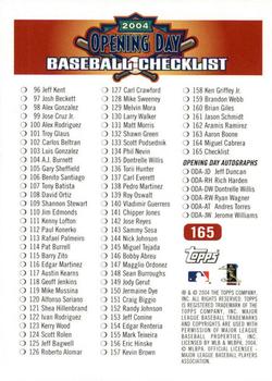 2004 Topps Opening Day #165 Checklist: 1-165 and Inserts Back