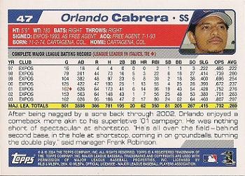 2004 Topps Opening Day #47 Orlando Cabrera Back