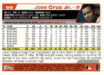2004 Topps Opening Day #99 Jose Cruz Jr. Back