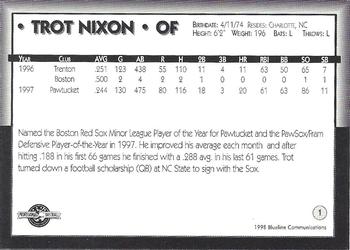 1998 Blueline Q-Cards Pawtucket Red Sox #1 Trot Nixon Back