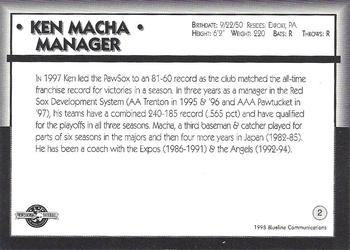 1998 Blueline Q-Cards Pawtucket Red Sox #2 Ken Macha Back