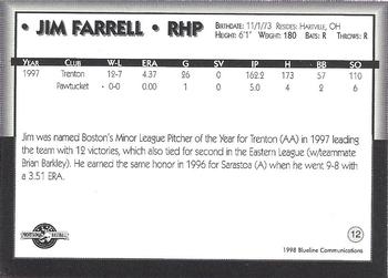 1998 Blueline Q-Cards Pawtucket Red Sox #12 Jim Farrell Back