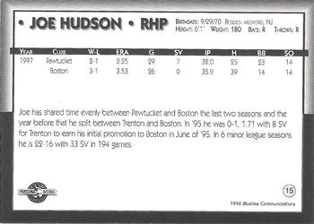 1998 Blueline Q-Cards Pawtucket Red Sox #15 Joe Hudson Back