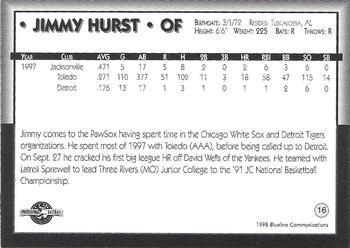 1998 Blueline Q-Cards Pawtucket Red Sox #16 Jimmy Hurst Back