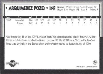 1998 Blueline Q-Cards Pawtucket Red Sox #24 Arquimedez Pozo Back