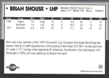 1998 Blueline Q-Cards Pawtucket Red Sox #26 Brian Shouse Back