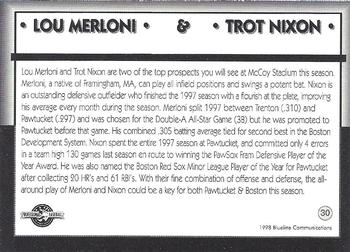 1998 Blueline Q-Cards Pawtucket Red Sox #30 Lou Merloni / Trot Nixon Back