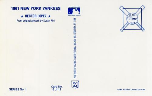 1991 Historic Limited Editions 1961 New York Yankees (Series 1) #8 Hector Lopez Back