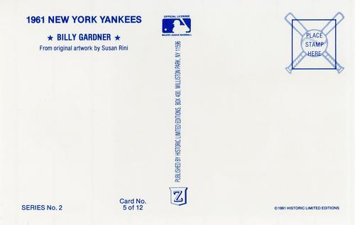 1991 Historic Limited Editions 1961 New York Yankees (Series 2) #5 Billy Gardner Back