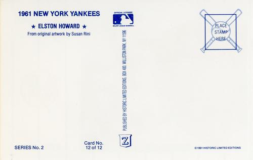 1991 Historic Limited Editions 1961 New York Yankees (Series 2) #12 Elston Howard Back