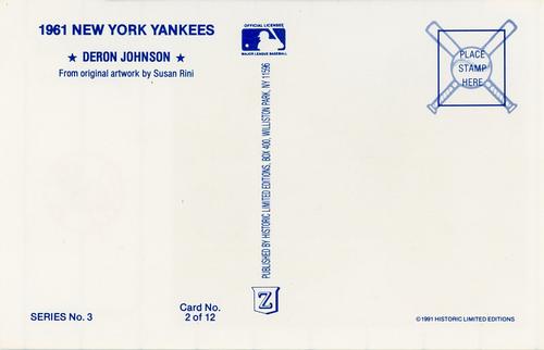 1991 Historic Limited Editions 1961 New York Yankees (Series 3) #2 Deron Johnson Back