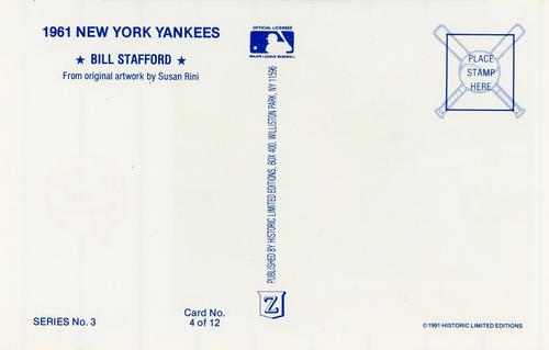 1991 Historic Limited Editions 1961 New York Yankees (Series 3) #4 Bill Stafford Back