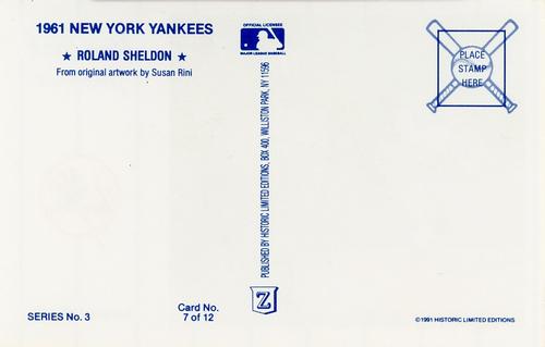 1991 Historic Limited Editions 1961 New York Yankees (Series 3) #7 Roland Sheldon Back