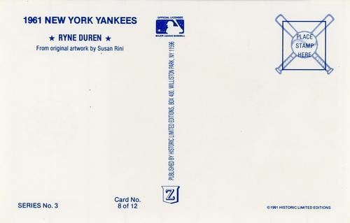 1991 Historic Limited Editions 1961 New York Yankees (Series 3) #8 Ryne Duren Back