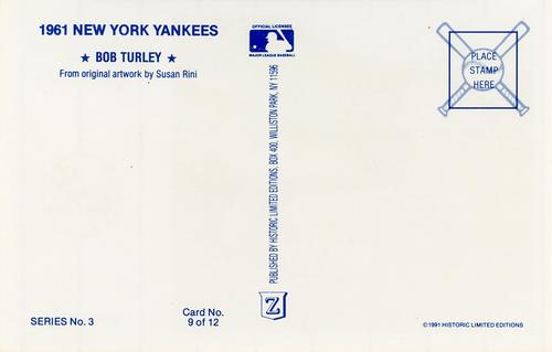 1991 Historic Limited Editions 1961 New York Yankees (Series 3) #9 Bob Turley Back