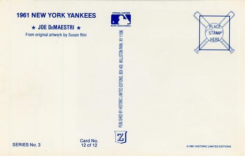1991 Historic Limited Editions 1961 New York Yankees (Series 3) #12 Joe DeMaestri Back