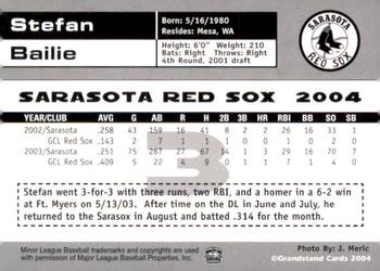 2004 Grandstand Sarasota Red Sox #NNO Stefan Bailie Back