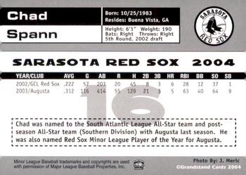 2004 Grandstand Sarasota Red Sox #NNO Chad Spann Back