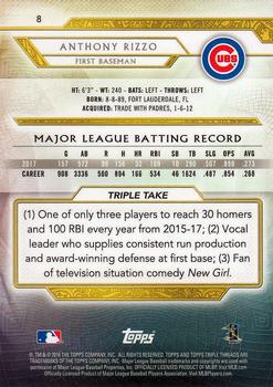 2018 Topps Triple Threads #8 Anthony Rizzo Back