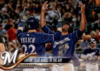 2018 Topps Update #US65 Throw Your Hands In The Air (Christian Yelich / Lorenzo Cain) Front