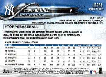 2018 Topps Update #US254 Tommy Kahnle Back