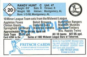 1982 Fritsch Springfield Cardinals - Samples #20 Randy Hunt Back