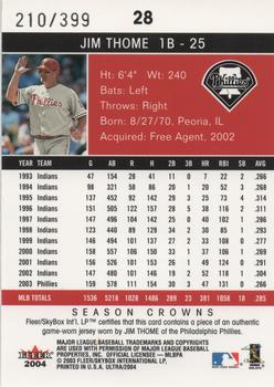 2004 Ultra - Season Crowns Game Used #28 Jim Thome Back
