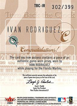 2004 Ultra - Turn Back the Clock Jerseys Copper #TBC-IR Ivan Rodriguez Back