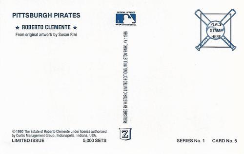1990 Historic Limited Editions Roberto Clemente Postcards #5 Roberto Clemente Back