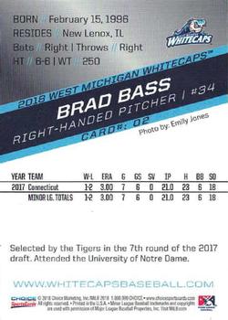 2018 Choice West Michigan Whitecaps #02 Brad Bass Back