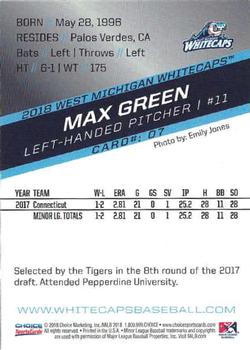 2018 Choice West Michigan Whitecaps #07 Max Green Back