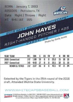 2018 Choice West Michigan Whitecaps #08 John Hayes Back