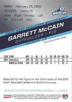 2018 Choice West Michigan Whitecaps #12 Garrett McCain Back