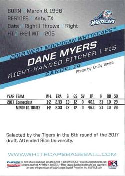 2018 Choice West Michigan Whitecaps #14 Dane Myers Back