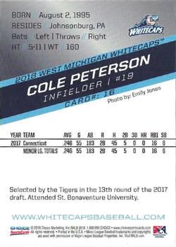 2018 Choice West Michigan Whitecaps #16 Cole Peterson Back