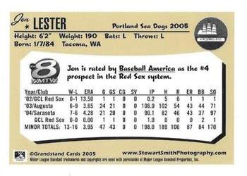 2005 Grandstand Portland Sea Dogs #NNO Jon Lester Back