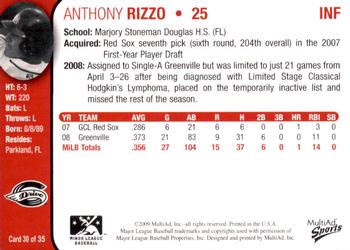 2009 MultiAd Greenville Drive #30 Anthony Rizzo Back